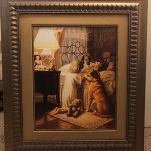 Beautiful little girl and dogs wall art.